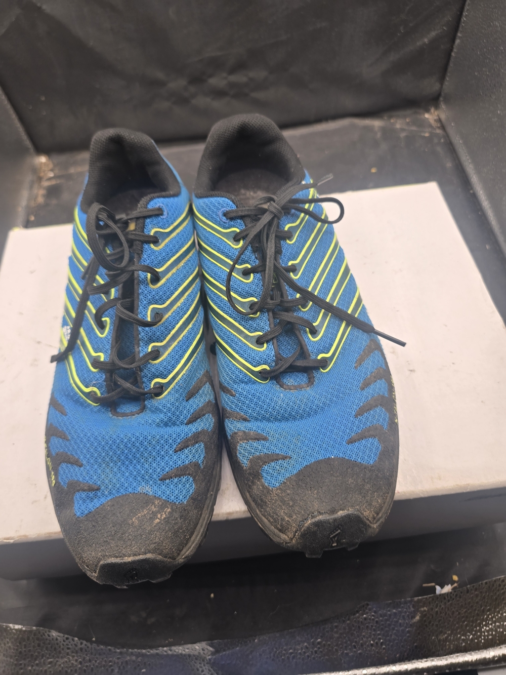Inov-8 Blue Athletic Men's Shoes with Black Accents and Yellow‎ Stripes